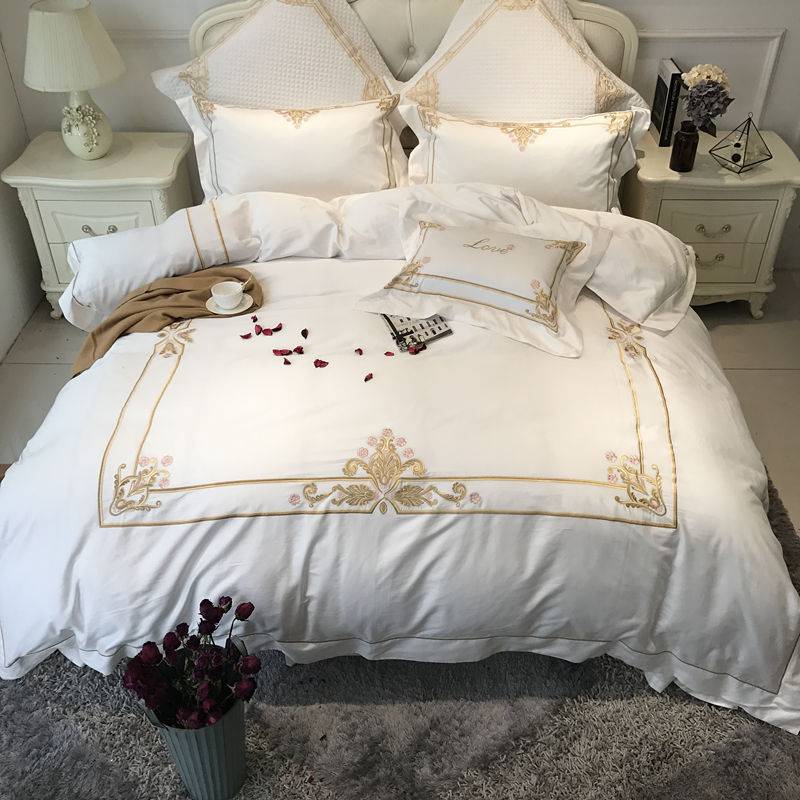 White With Gold Duvet Cover Egyptian Cotton Luxury Hotel Bed Set