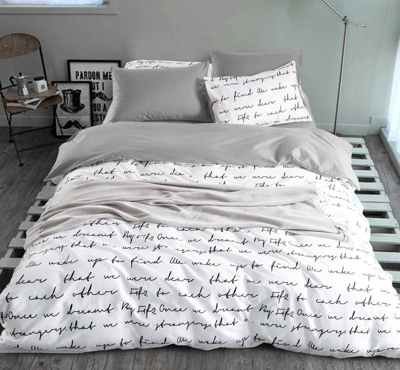 Black And White Letter Duvet Cover Bed Set 4 Colors 5 Sizes