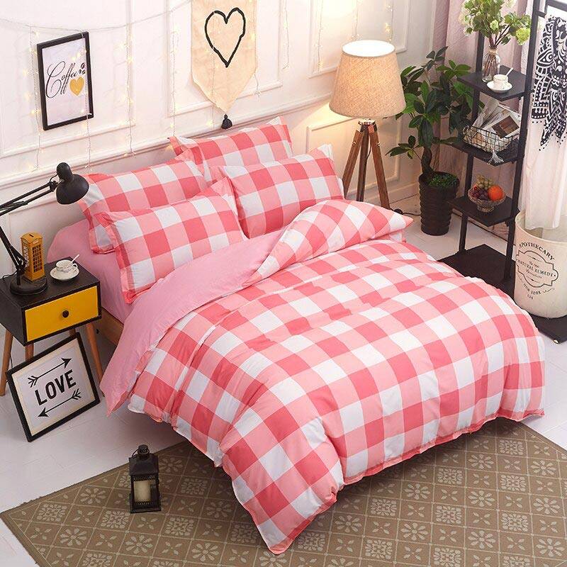 Pink Plaid Duvet Cover Bed Set Best, Red Plaid Duvet Cover