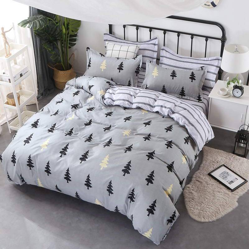 Grey Yellow Pine Tree Christmas Duvet Cover Bedding Set