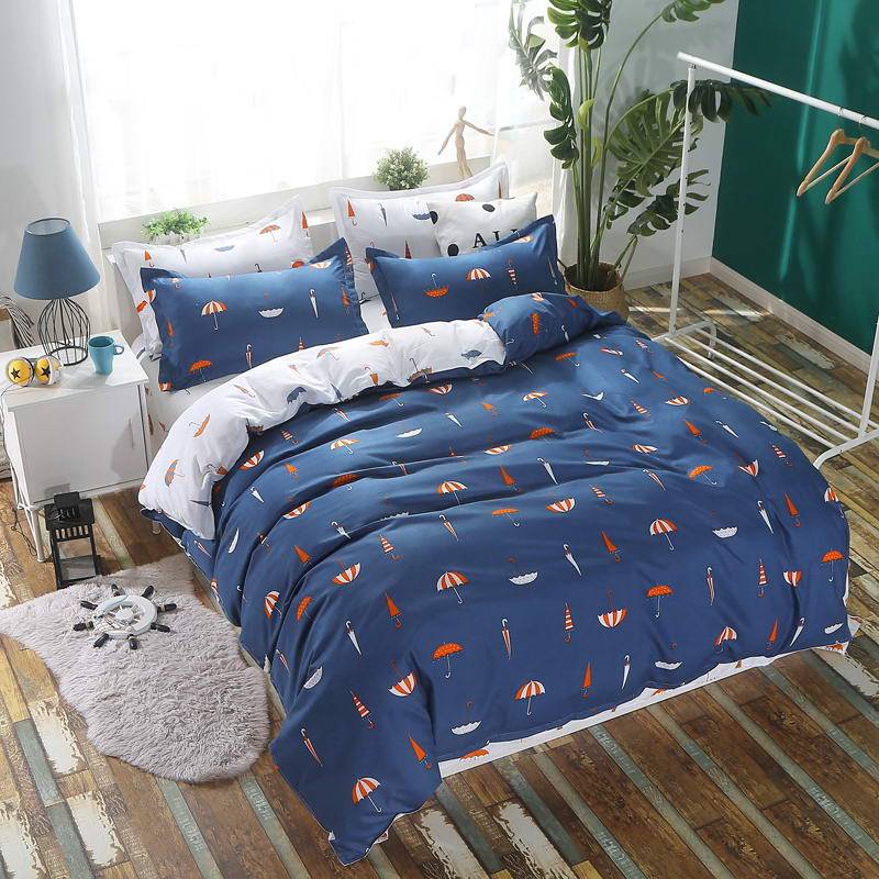 Super Soft Dark Blue Patterned Duvet Cover Bedding Set with Flat Sheet