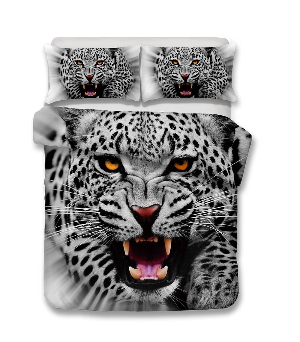 3d Snow Leopard Print Duvet Cover Set, Snow Leopard Duvet Cover Queen
