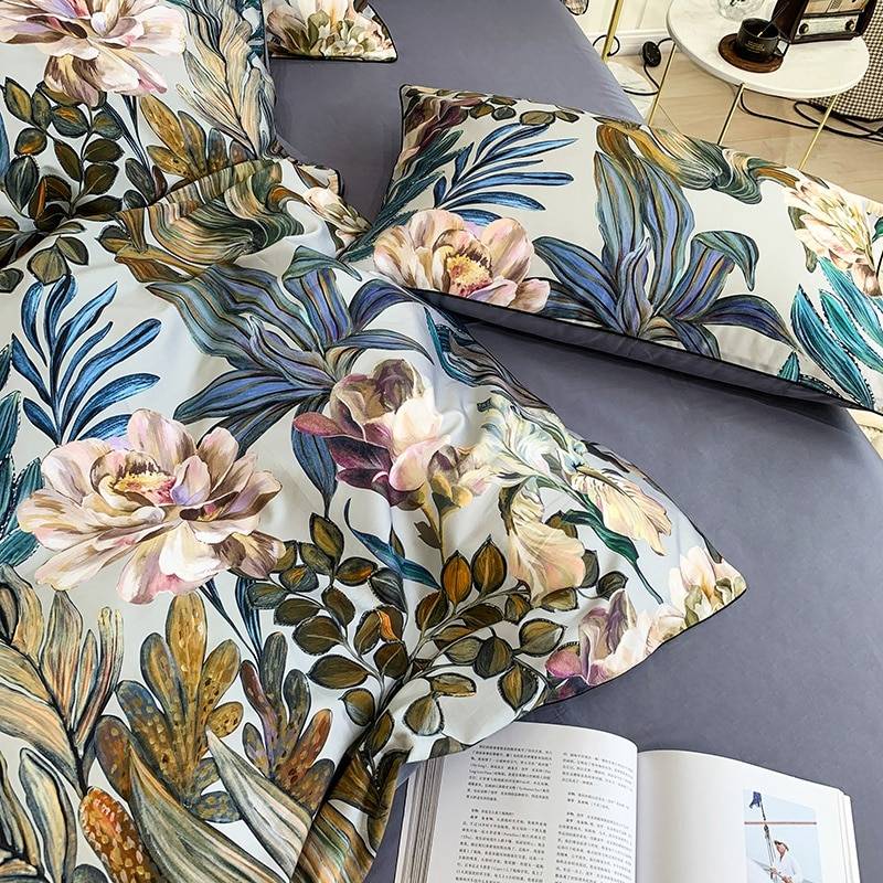 Tropical Botanical Bedding Set Silky Soft 100% Egyptian Cotton Floral Duvet Covers